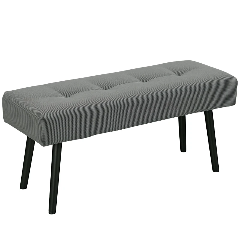 HOMCOM Gestoffeerde Bank met Ribstof, Bedbank met Metalen Poten, Schoenenbank 100 x 36 x 45 cm Grijs