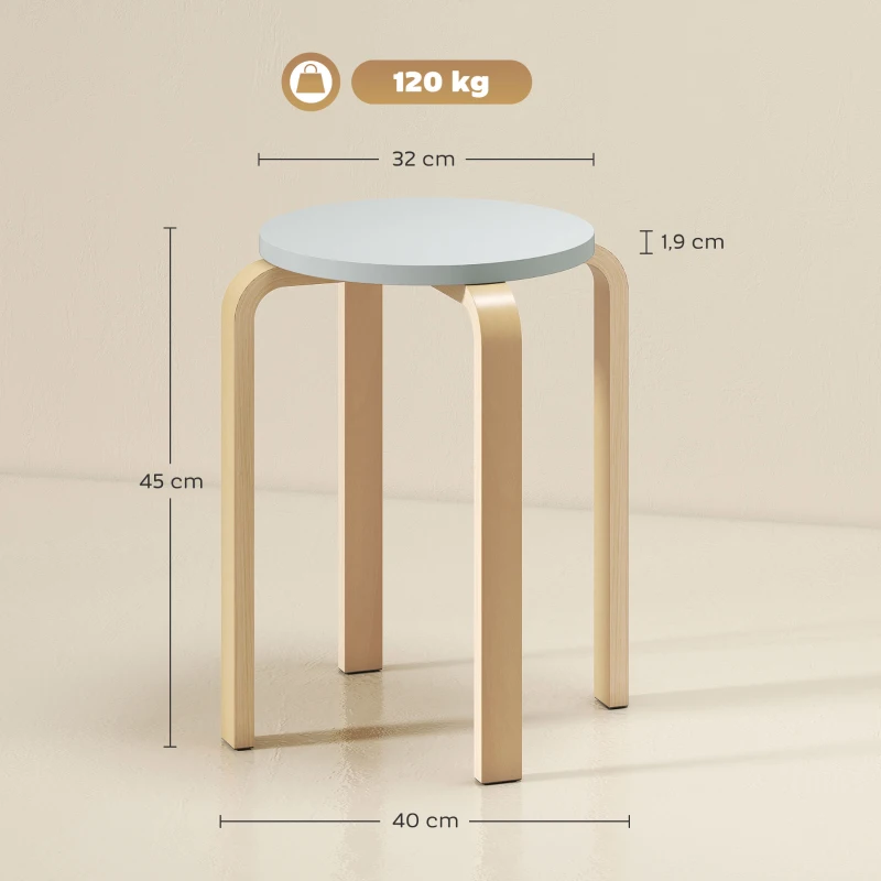 HOMCOM Set van 4 stapelbare ronde krukken van grijs hout, Ø40x45 cm