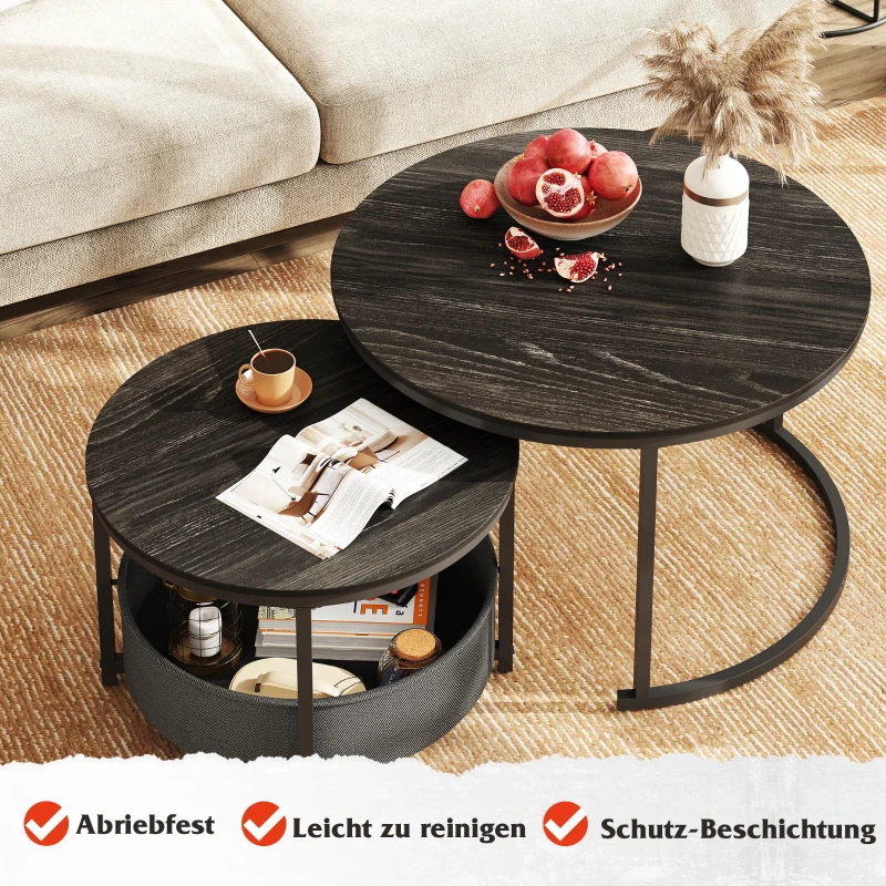 Set di 2 tavolini da salotto, design 2‑in‑1 flessibile, design moderno, 80x80x48,2 cm, Nero