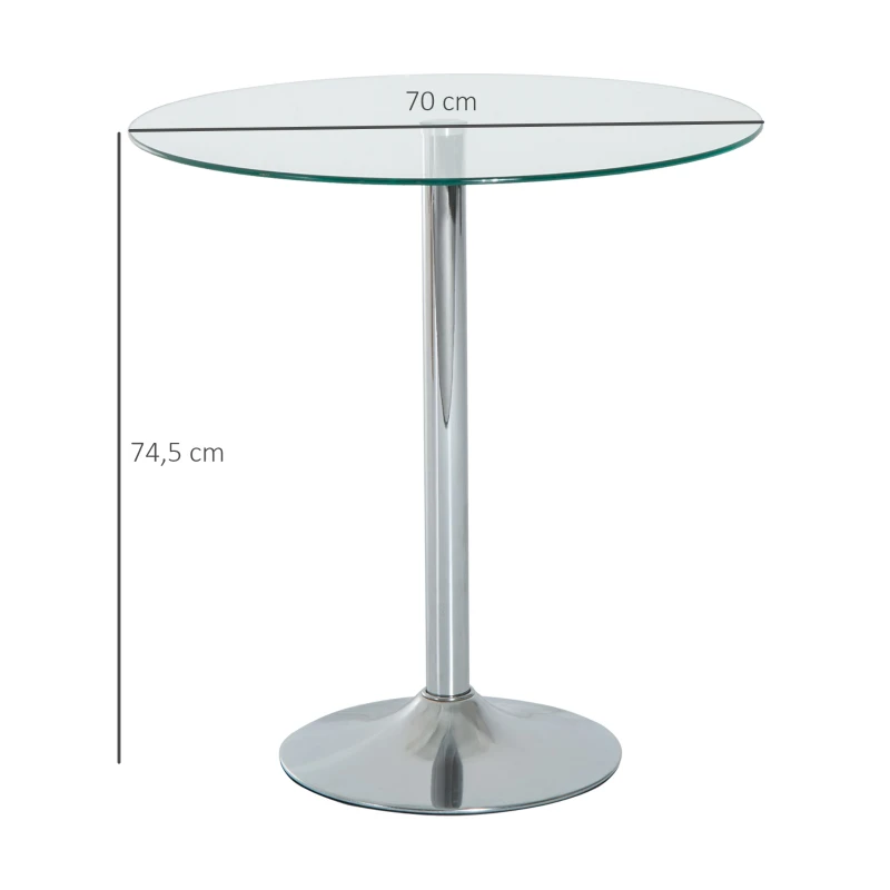 HOMCOM Ronde Eettafel met Glazen Tafelblad, Metalen Frame, Zilverkleurig