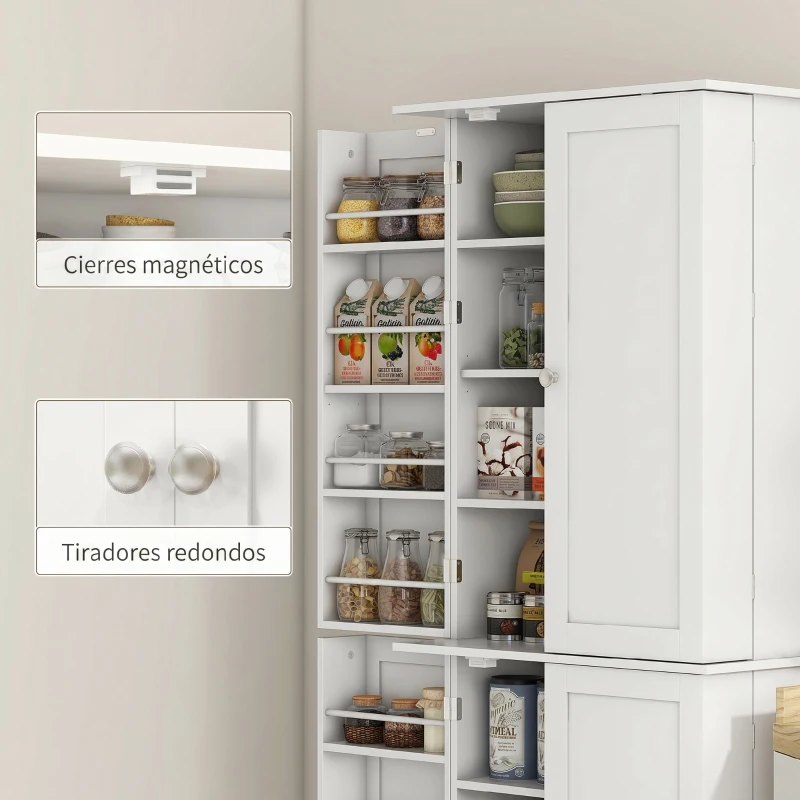 HOMCOM Armario Despensa de Cocina con 4 Puertas con Estantes Estantes Ajustables para Sala de Estar Comedor Blanco