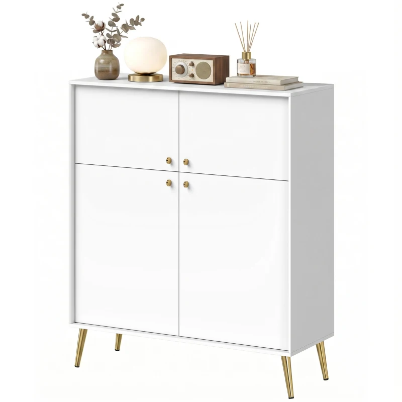HOMCOM Modernes Sideboard, 105,4 cm Buffet mit Metallfüßen, für Esszimmer & Küche, Cremeweiß