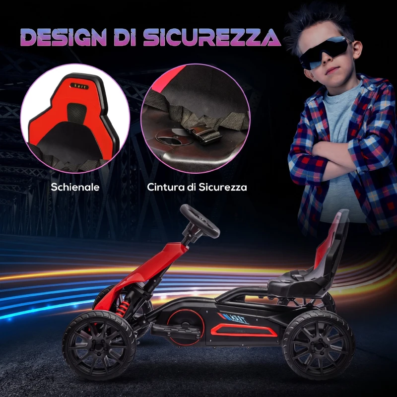 HOMCOM Go Kart Elettrico per Bambini 3-8 Anni, 12V 3-5 km/h, con Cintura di Sicurezza, Capacità 30 kg, Rosso