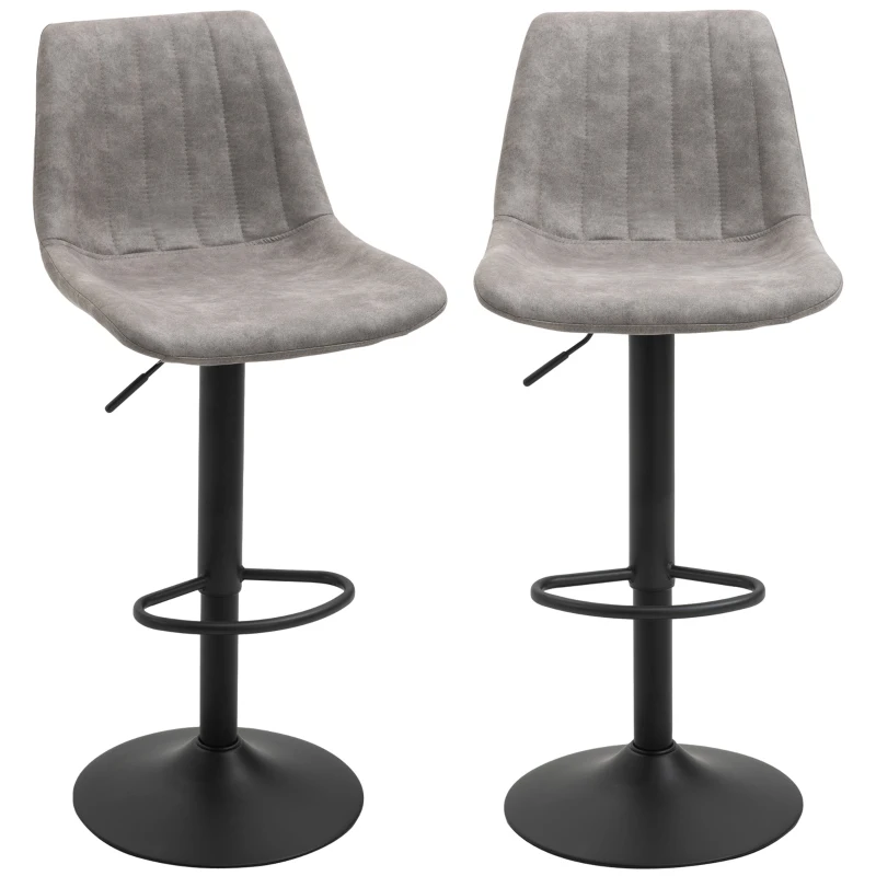 HOMCOM 2-delige set barkrukken in retrodesign, inclusief voetensteun, in hoogte verstelbaar, Gaslift, Grijs + Zwart