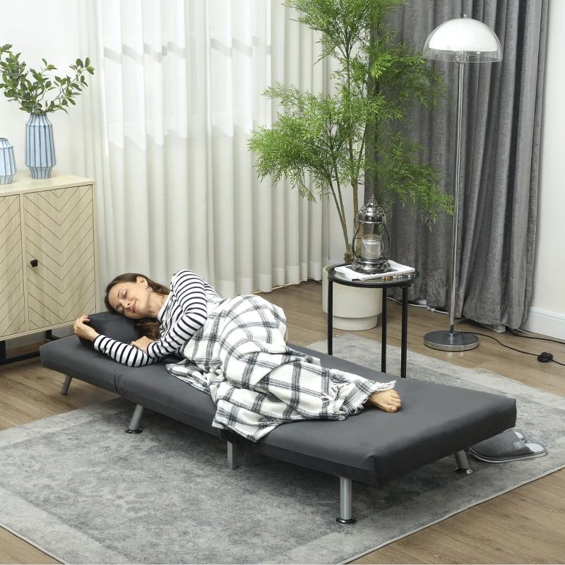 HOMCOM Opklapbare stoel met bedfunctie, opvouwbare relaxstoel in velvet-look, Verstelbare rugleuning, 75 x 70 x 75 cm, Donkergrijs