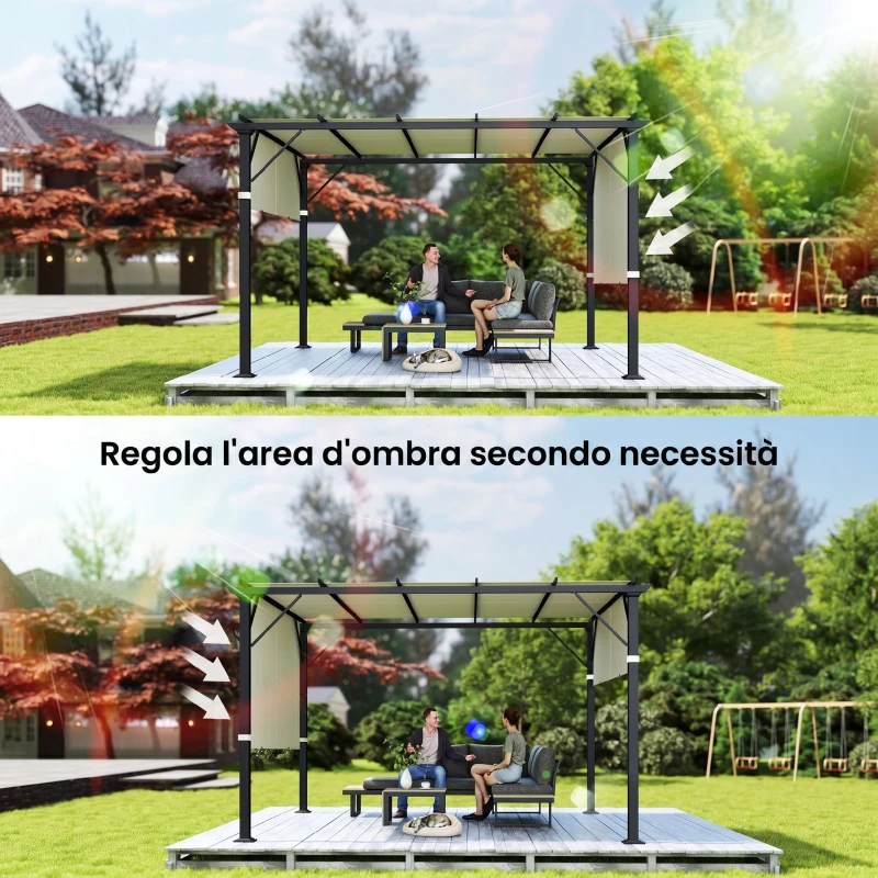 Outsunny Copertura per Gazebo Pergola 3x3 m in Poliestere con Tasche e Cinghie, 488x122 cm, Bianco Crema