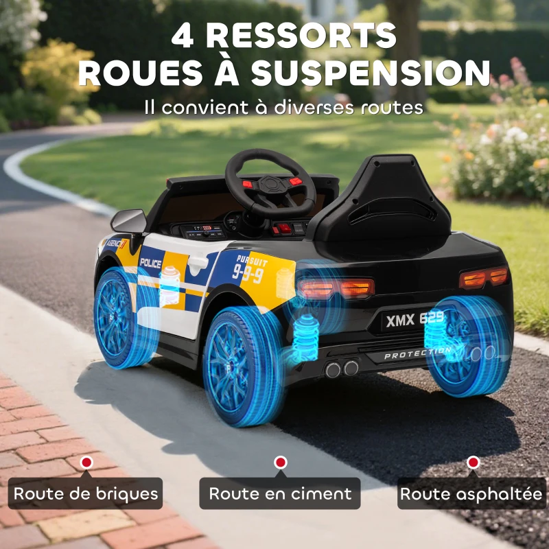 AIYAPLAY Voiture électrique de police enfant 12V, double moteur, télécommande, USB, MP3, musique & klaxon, multicolore(m-6)