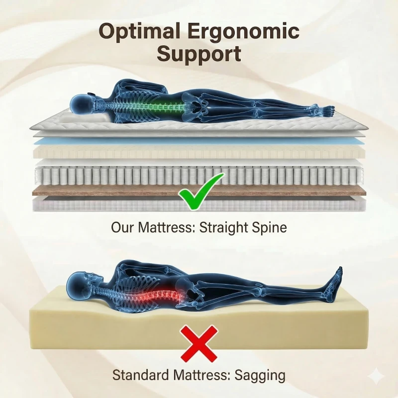 Matelas à ressorts ensachés 7 zones, soutien ergonomique avec mousse de confort, 140 x 200 cm, 200x140x25 cm, Blanc