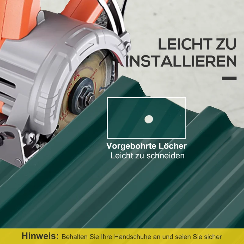 Outsunny 12-stuks Verzinkte Trapeziumvormige Platen 129x45cm 7m² Weerbestendig Dakplaat in Groen