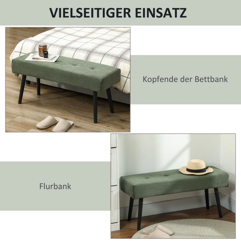 HOMCOM Gestoffeerde Bank met Corduroy Bekleding, Bedbank met Metalen Poten, Schoenenbank - 100 x 36 x 45 cm - Groen