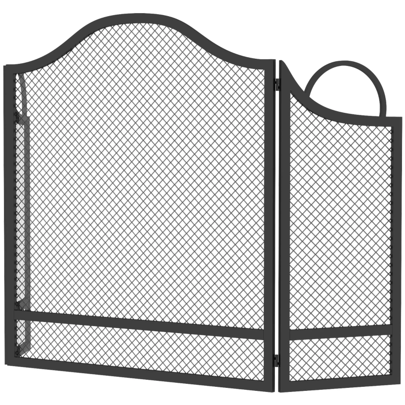 HOMCOM Parachispas para Chimenea Plegable de 3 Paneles, en Metal Pintado, Listo para Usar, 122x1x74 cm, Negro