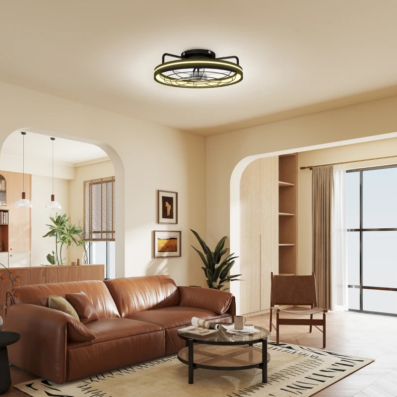 HOMCOM Plafondventilator met licht en afstandsbediening, 48 cm LED-plafondventilator met 3 kleurtemperaturen, 6 snelheden, timer, zwart