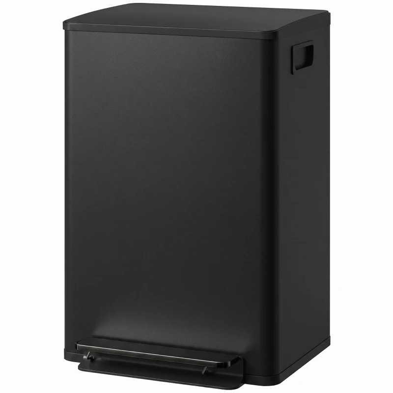 HOMCOM Küchenabfalleimer 50 l, Treteimer, herausnehmbarer Einsatz, Soft-Close-Deckel, 41,7x36,6x62cm, schwarz