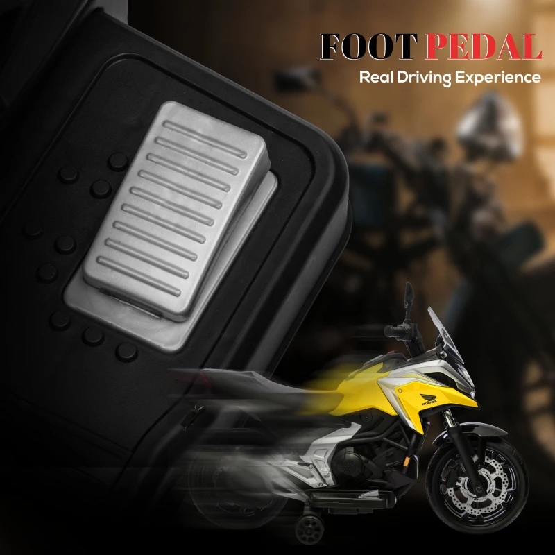 AIYAPLAY Moto Elettrica per Bambini 3-6 Anni Licenza Honda, 12V Doppi Motori, Rotelle, 3 km/h, Max 30kg, Giallo