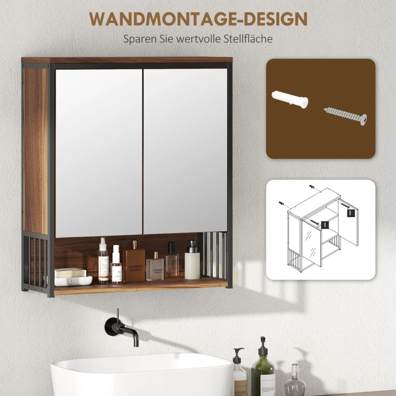 HOMCOM Wandspiegelkast voor Badkamer, Badkast van MDF, Spaanplaat, Bruin