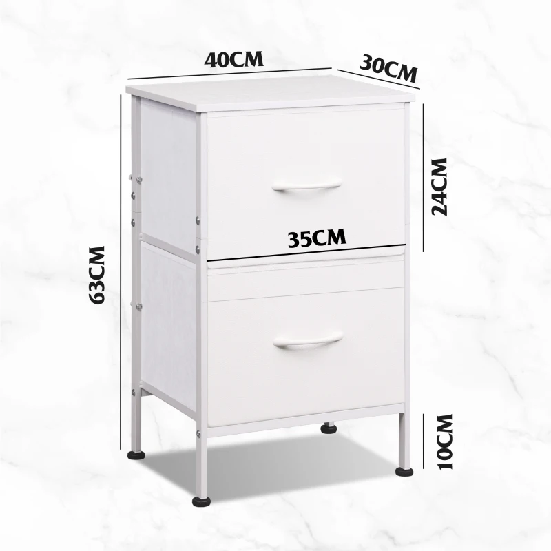 Comodino con 2 cassetti, multifunzionale, ampio spazio, 39,8x29,8x63,1 cm, Bianco