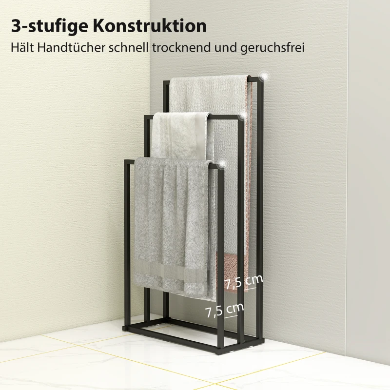 HOMCOM Handdoekhouder Staand Handdoekrek met 3 stangen, handdoekladder van staal 45 x 21,5 x 85 cm