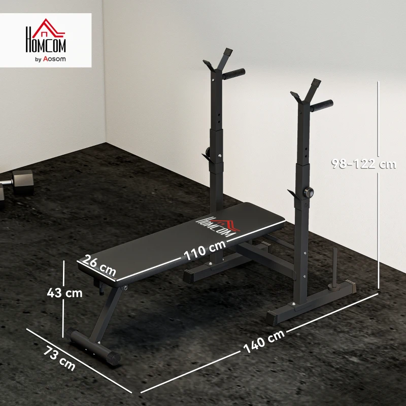 HOMCOM Banco de Musculación con Soporte para Barra y Estación de Dips Carga 220 kg para Entrenamiento en Casa Gimnasio