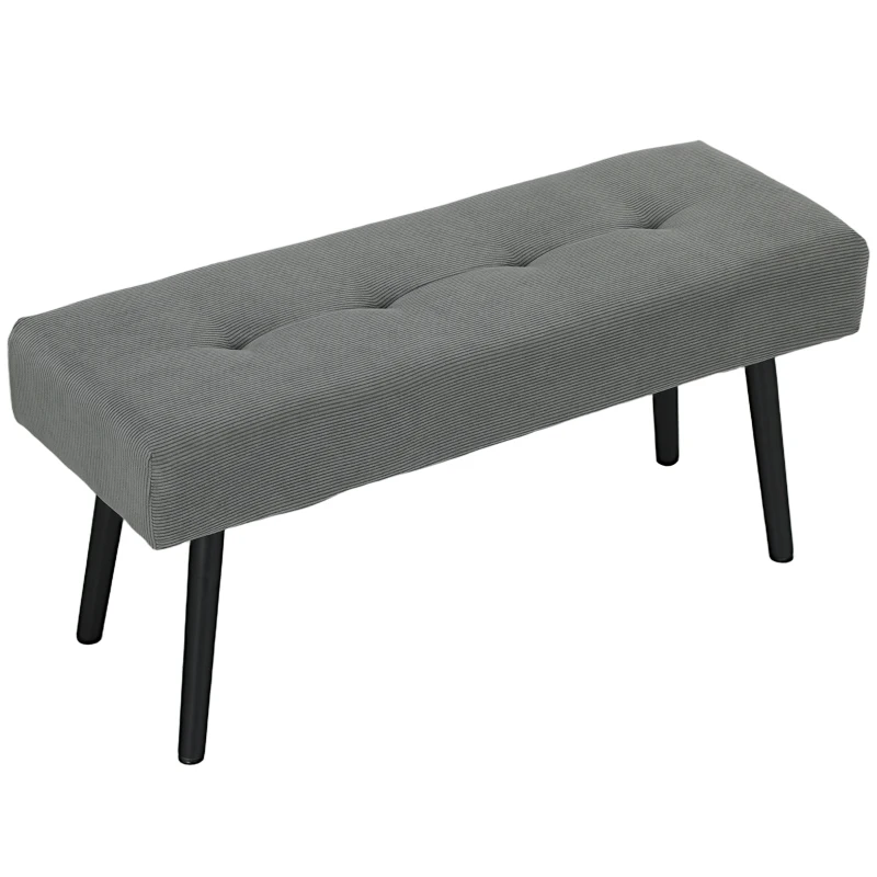 HOMCOM Gestoffeerde Bank met Ribstof, Bedbank met Metalen Poten, Schoenenbank 100 x 36 x 45 cm Grijs