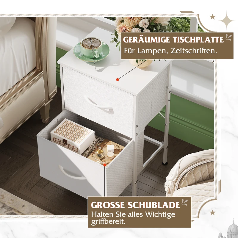 Comodino con 2 cassetti, multifunzionale, ampio spazio, 39,8x29,8x63,1 cm, Bianco