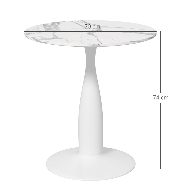 HOMCOM Ronde Eettafel, gepoedercoat Staal, MDF met Melamine, antislip Voeten, 70 x 74 cm, Wit(m-3)