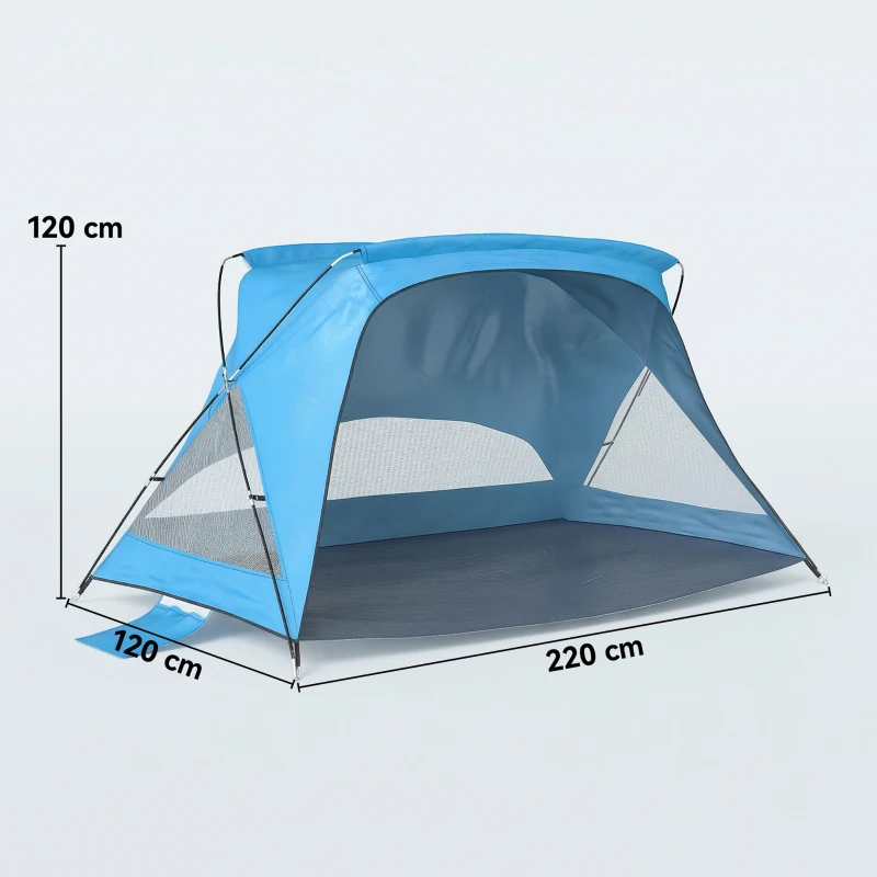 Outsunny Carpa de Playa para 2-3 Personas con Sacos de Arena, Puerta, Ventanas, UPF30+ Bolsa de Transporte Bolsillo Azul Cielo