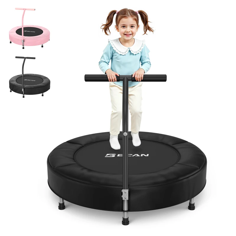 Trampolino per bambini, tappetino di salto No-Gap, maniglia in schiuma & piedini in gomma antiscivolo, 91x91x71 cm, Nero
