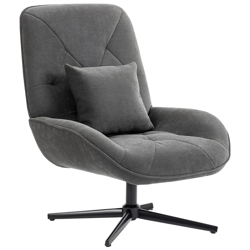 HOMCOM Draaibare Accentstoel, Chenille Gestoffeerde Fauteuil met Lendenkussen, Hoge Rugleuning, Diepe Zitting, Donkergrijs