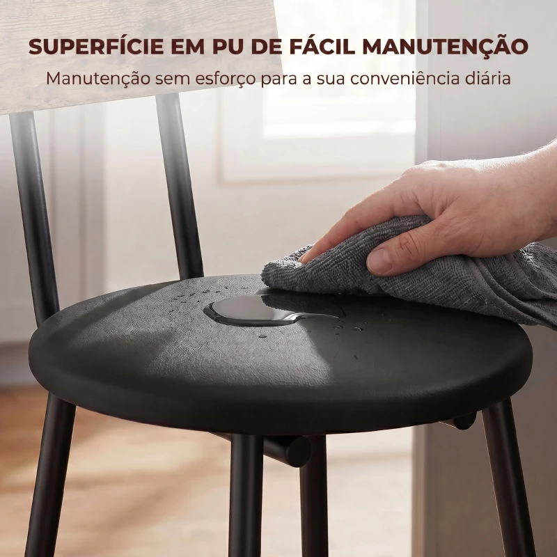 HOMCOM Conjunto 2 Bancos de Bar com Encosto e Apoio de Pés Estofados em PU 41x47x92 cm Preto