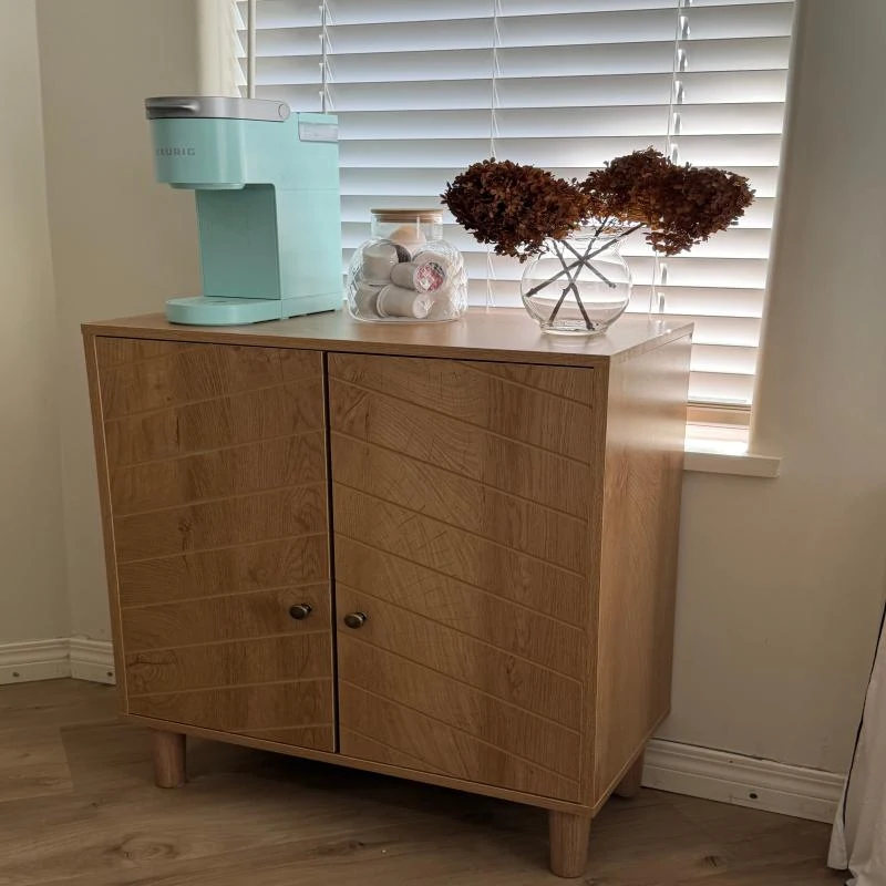 HOMCOM Vintage Storage Cabinet with Double Chevron Doors and Pine Wood Legs, Side Cabinet for Living Room, Kitchen, Bedroom
