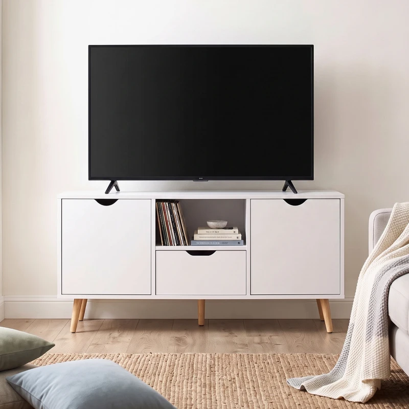 HOMCOM Meuble TV Banc TV Buffet bas Meuble de rangement sur pied avec 2 placards en Bois pour Chambre Salon