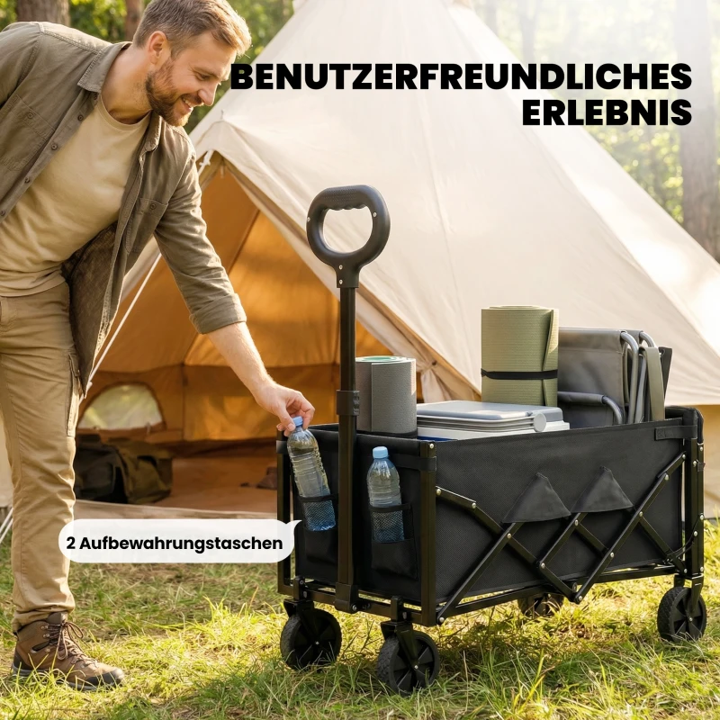 Outsunny Bolderkar 60L Opvouwbare Handwagen Tuinwagen Transportwagen met Telescoopgreep Achterklep Bekerhouders