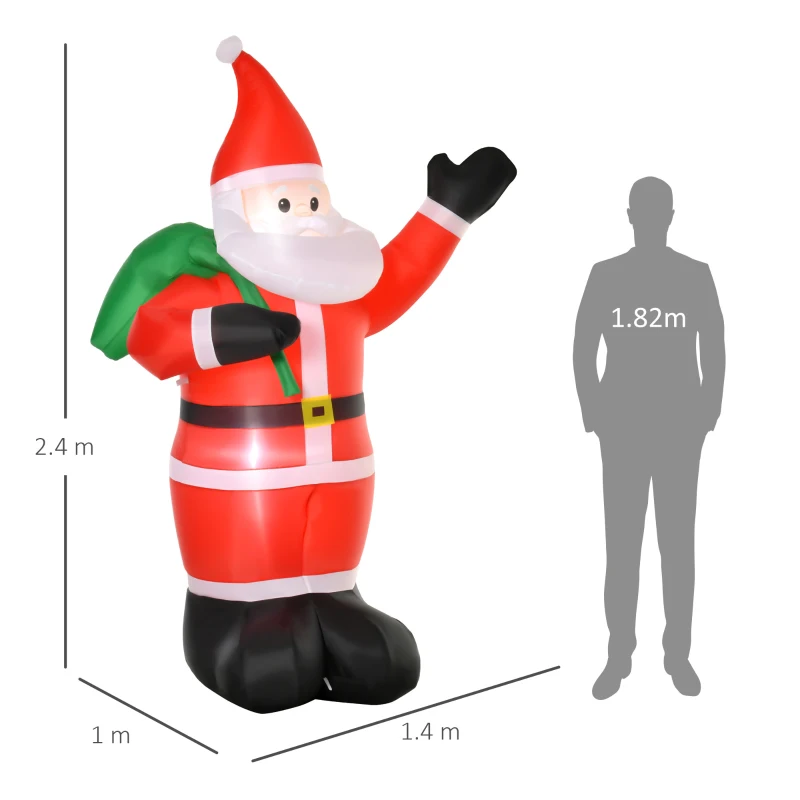 HOMCOM Kerstman, 2,40 meter groot, met LED-verlichting, zelfopblazende Tuindecoratie