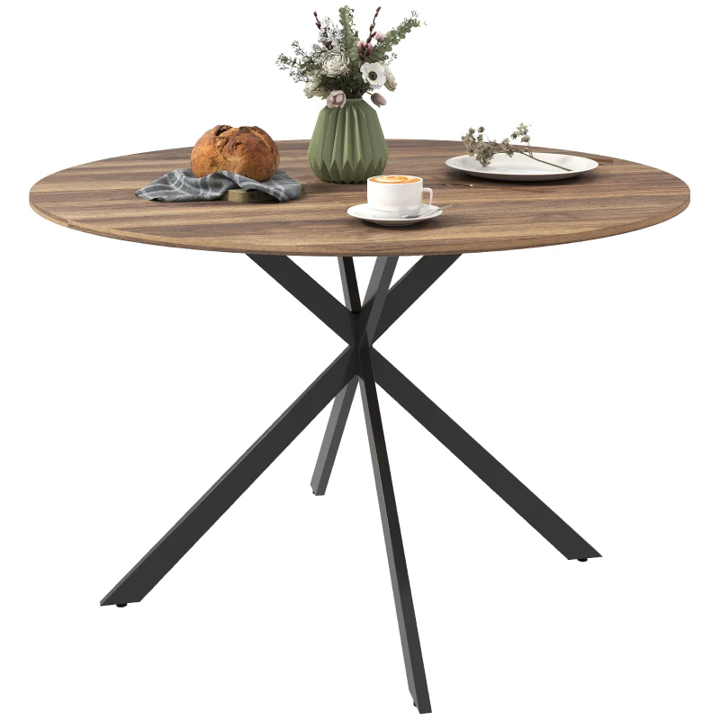 HOMCOM Ronde eettafel voor 4 personen, keukentafel in industriële stijl met stalen poten, voor eetkamer, keuken, donkerbruin