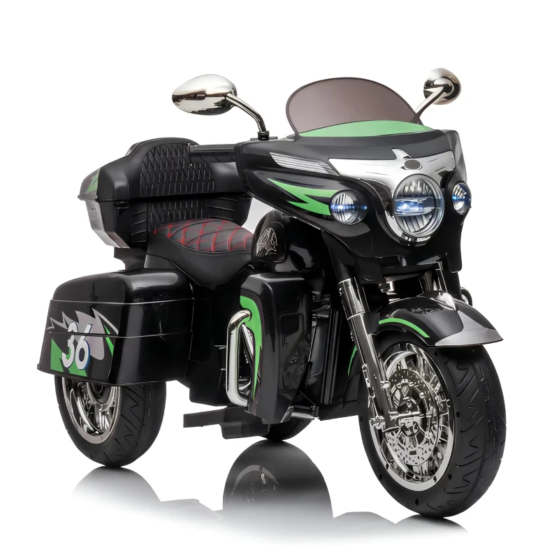 Moto elettrica 12V per bambini, ampio vano portaoggetti e sedile morbido in PU, 110x48x68 cm, Nero