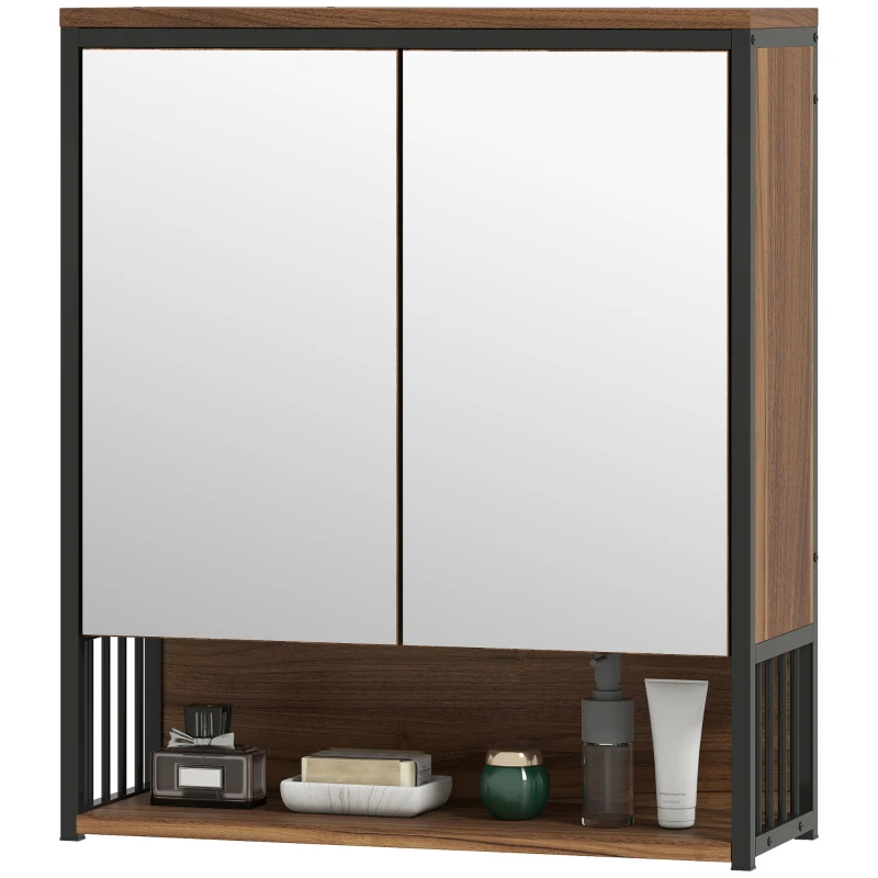 HOMCOM Wandspiegelkast voor Badkamer, Badkast van MDF, Spaanplaat, Bruin