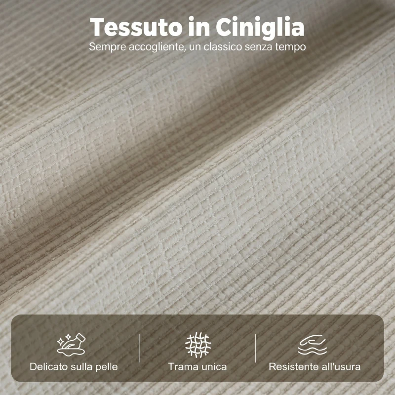 HOMCOM Poltrona Massaggiante Reclinabile Manuale 135° Riscaldante, Poggiatesta Regolabile 3 Livelli, Ciniglia, Crema
