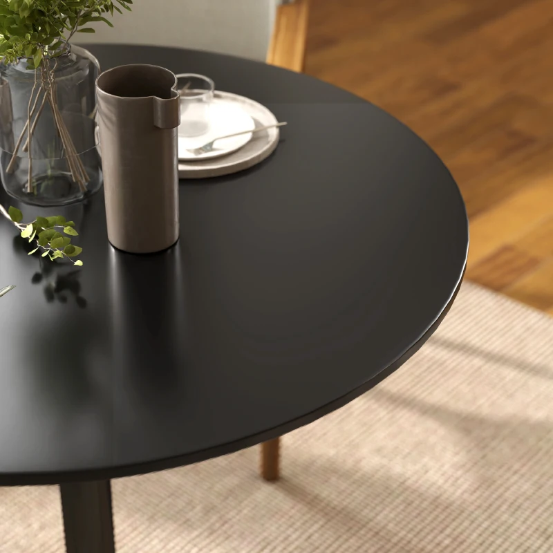 HOMCOM Eettafel voor 2 Personen, ronde Tafelblad Ø80 cm, MDF en Staal, antislip, Zwart, 75H cm(m-9)