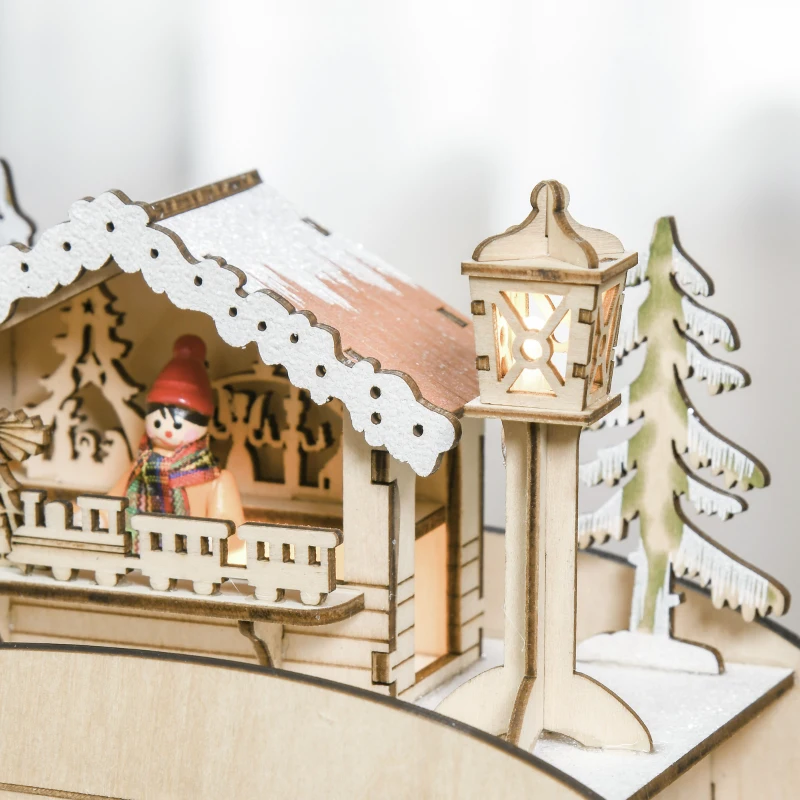 HOMCOM Adventskalender met 24 schuiflades om te vullen vakken kerstkalender met LED-verlichting sledevormige adventskalenderbox kerstdecoratie doe-het-zelf MDF-blad natuurlijk hout 45 x 10 x 31 cm
