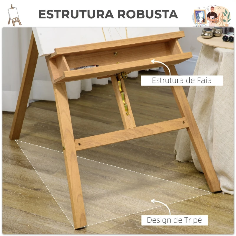 Vinsetto Cavalete de Pintura Dobrável em Madeira, 235 cm, Altura e Ângulo Ajustáveis, Prateleira Inferior, Natural