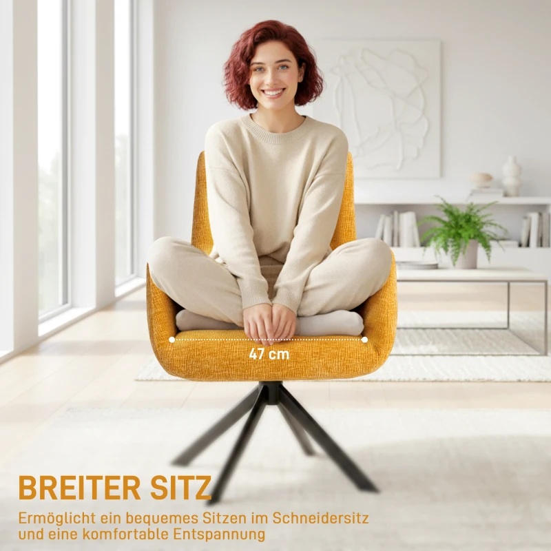 HOMCOM Gestoffeerde fauteuil, accentfauteuil, modern design, draaibaar, tot 120 kg, geel
