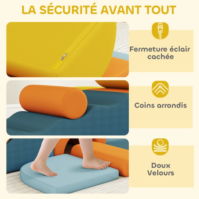 AIYAPLAY Parcours motricité bébé 9PCS, module motricité bébé en mousse avec housse amovible en revêtement velours, multicolore