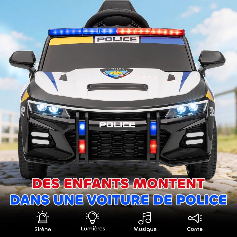 AIYAPLAY Voiture électrique de police enfant 12V, double moteur, télécommande, USB, MP3, musique & klaxon, multicolore(m-4)