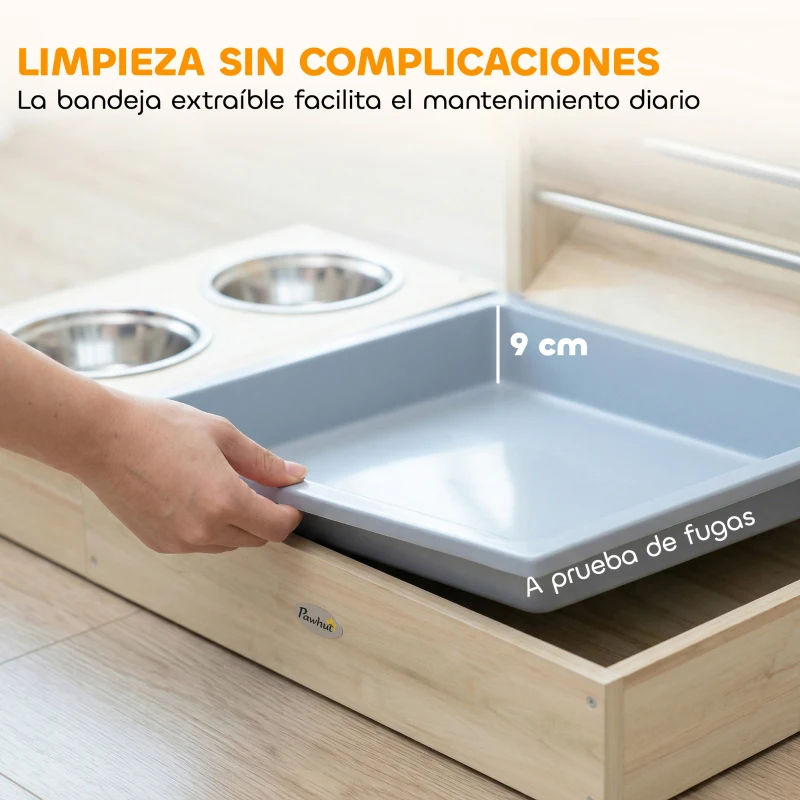 PawHut Comedero de Heno de Conejos con Bandeja Alimentador de Heno de Madera con Cuenco de Acero Inoxidable y Botella de Agua