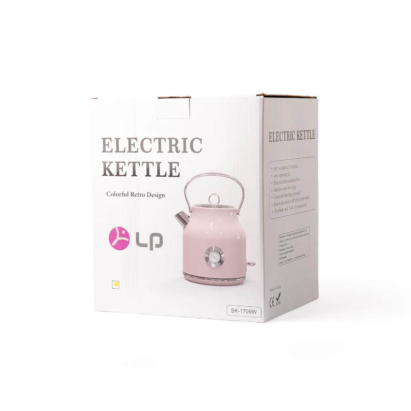 Bouilloire 1,7 l, corps en acier inoxydable laqué chromé, 27x18x18 cm, rose clair