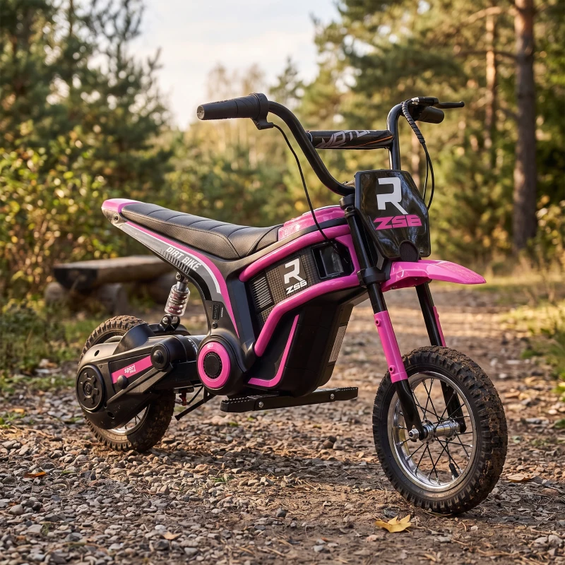 HOMCOM Kinderelektrische Motor, 24V Motorfiets met Claxon en Verlichting, Draaigashefboom, 8-16 km/u, 8-12 Jaar, Roze(m-8)