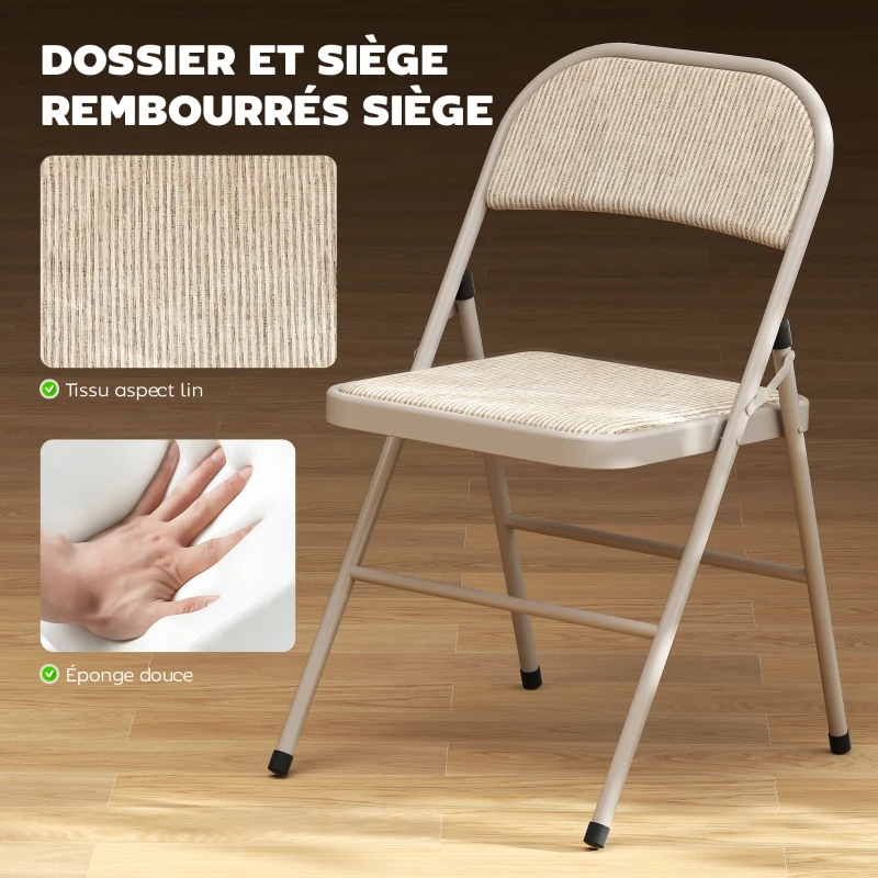 HOMCOM Lot de 2 chaises pliantes chaises de salle à manger portables cadre en acier dim. 45l x 46P x 78H cm beige