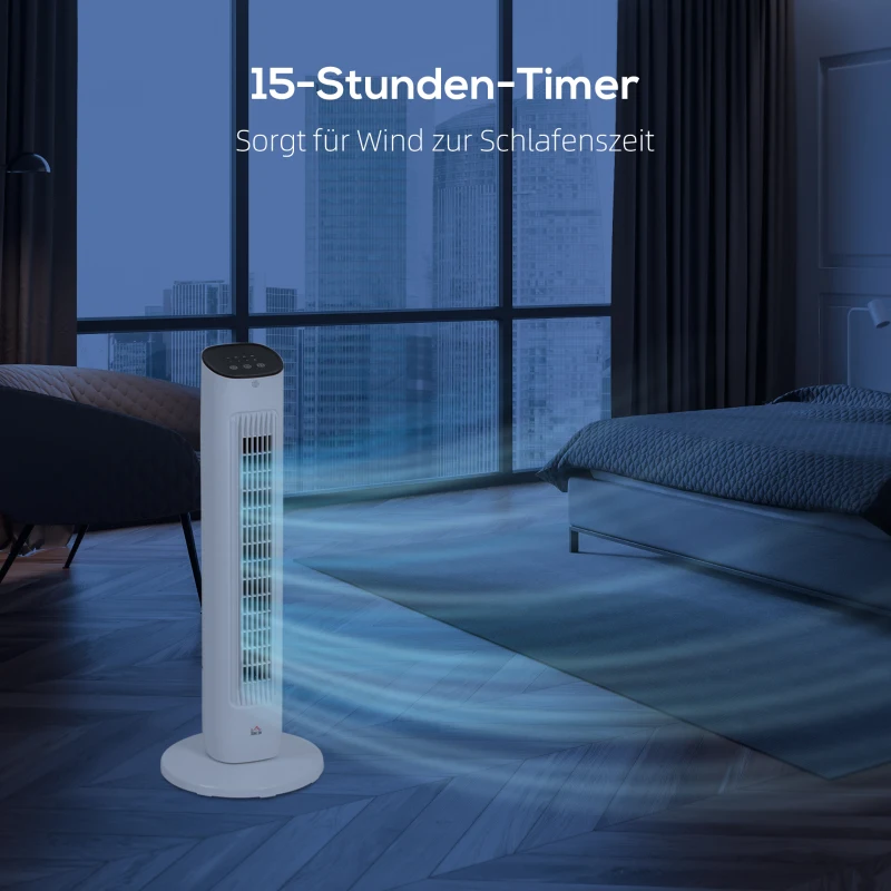 HOMCOM Zuilventilator 50W met Afstandsbediening stille 3 snelheden Timer en 85° Oscillatie 30 x 30 x 78 cm wit