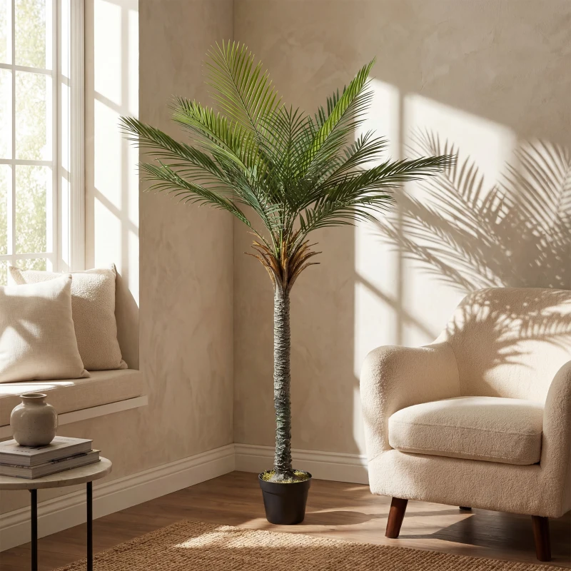 HOMCOM Künstliche Palme 180 cm Groß Kunstpalme Kunstpflanze im Topf wie echt für Wohnzimmer Balkon