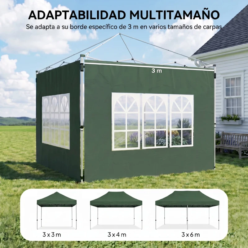 Outsunny Paredes Laterales para Carpa de 3 x 3 / 3 x 4 m 2 Paneles de Tela Oxford de 295x195 cm con Ventana para Fiestas Verde